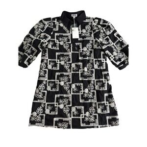 Lovelo Black White Embroidered Floral Mini Dress MD50831 Size L NWT